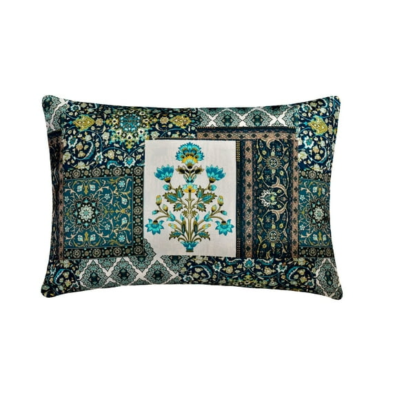 The HomeCentric Decorative Pillow Covers Blue Pack of 2, 12"x18" (30x45 cm) Lumbar Pillow Cover, Satin Satin, Persian Oblong Cushion Covers, Floral Contemporary - Vida