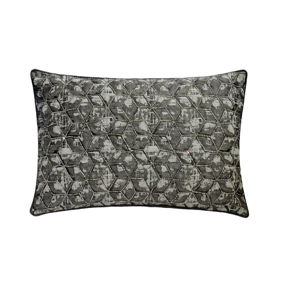 The HomeCentric Decorative Pillow Covers Grey Pack of 2, 12"x20" (30x50 cm) Lumbar Pillow Cover, Jacquard Textured, Bead, Hand Embroidery Oblong Cushion Covers, Geometric Modern - Configuration