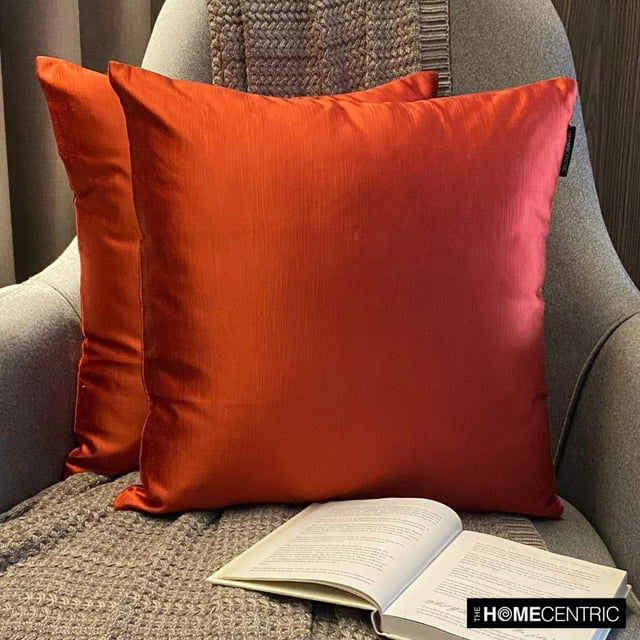 The HomeCentric Decorative Pillow Covers Rust Pack of 2, 24"x24" (60x60 cm) Satin Solid Cushion Covers For Sofa, Solid Modern Style - Rust Slub Satin