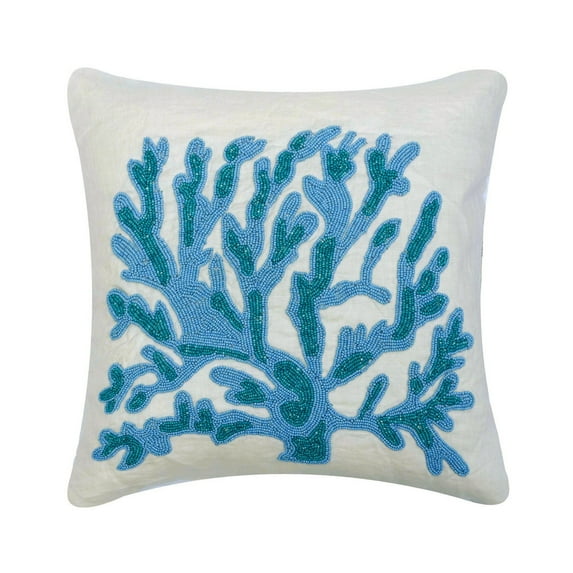 The HomeCentric Decorative Pillow Covers With Zippers Decorative Blue Pack of 2 24x24 inch (60x60 cm) Pillow Covers Linen Seaweeds Corals Throw Pillow Covers Sea Creatures Beach Style - Seaweed Breeze