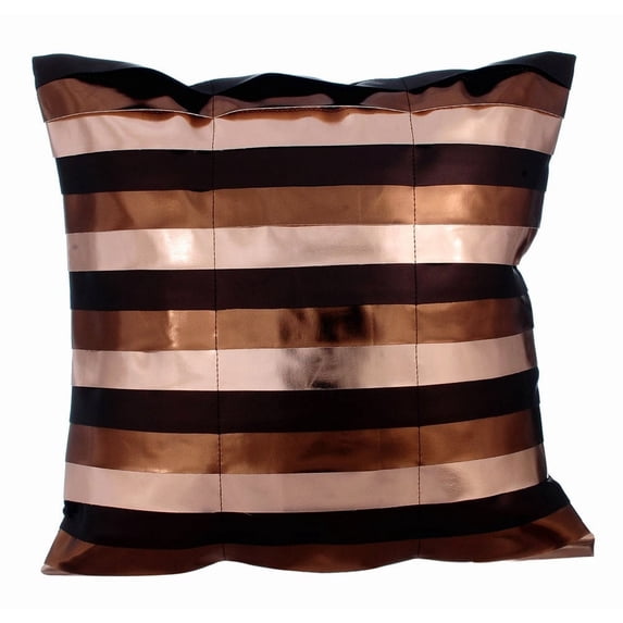 The HomeCentric Decorative Pillow Covers With Zippers, Decorative Copper Throw Pillows For Couch Pack of 2, 16x16 inch (40x40 cm) Faux Leather Designer Pillow Covers, Striped, Throw - Omg Its Copper