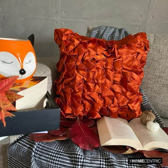 The HomeCentric Decorative Pillow Covers With Zippers, Orange Pillow Covers Pack of 2, 22x22 inch (55x55 cm) Vintage Style Ruffles Shabby Chic Pillow Cases, Satin Square - Vintage Orange