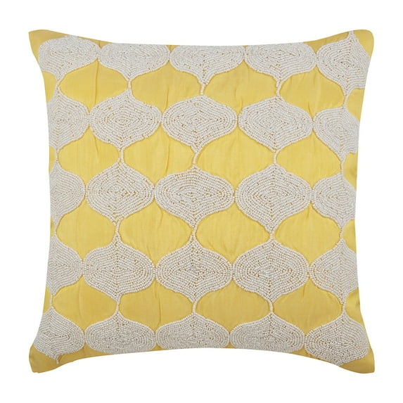 The HomeCentric Decorative Pillow Covers Yellow Decorative Pillowcases Pack of 2 16x16 inch (40x40 cm) Silk Decorative Zippered Pillow Covers Geometric Moroccan Trellis Lattice Beaded - Sunsight