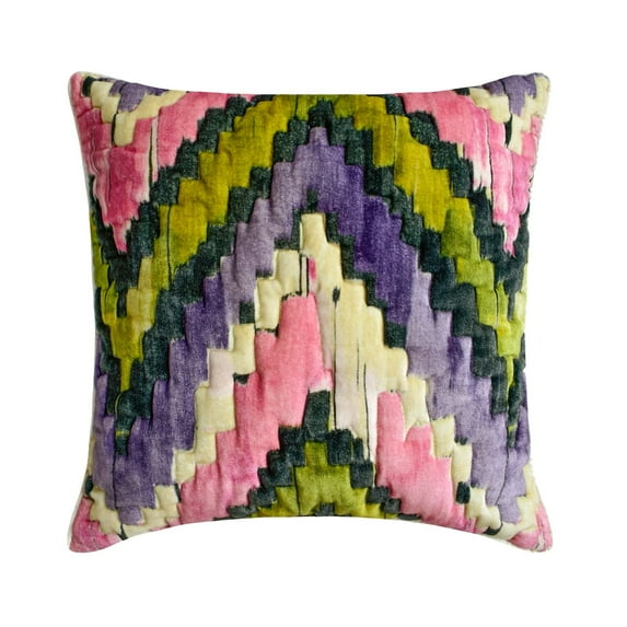 The HomeCentric Decorative Pink Pack of 2, 14x14 inch (35x35 cm) Throw Pillow Covers, Velvet Quilted Throw Pillows For Sofa, Geometric Pattern Modern Style - Zidan Pink