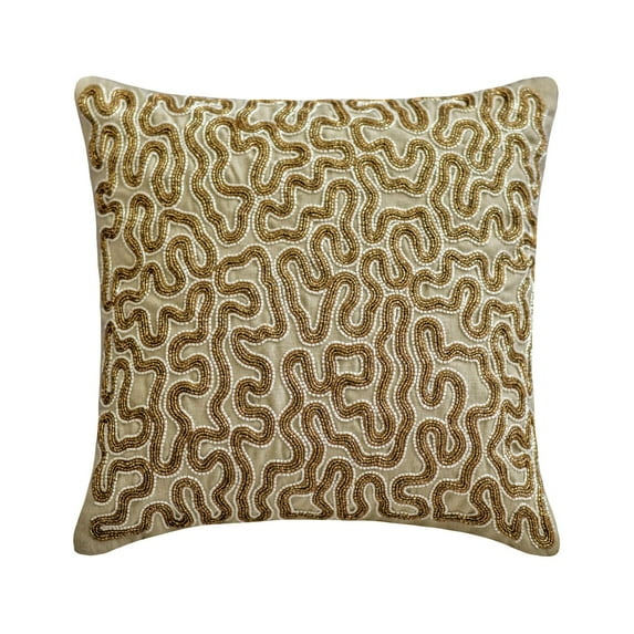 The HomeCentric Decorative Thow Pillow Covers Gold 22"x22" (55x55 cm) Linen Beaded & Abstract Throw Cushion Covers For Couch, Abstract Modern Style - Glisten and Gold