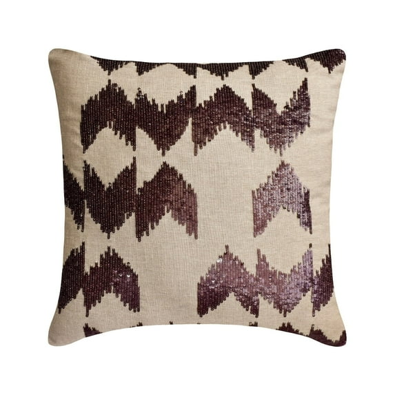 The HomeCentric Decorative Thow Pillow Covers Purple Pack of 2, 14"x14" (35x35 cm) Linen Sequins Embroidery, Handmade & Ombre Throw Cushion Covers For Couch, Abstract Modern Style - Plum Heights