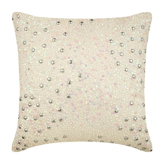 The HomeCentric Decorative Throw Pillow Cover Accent Couch Sofa Bed 22x22 Ivory Silk Pillow Cover Rainbow Silver Sequins Embroidered, Ivory Pillow Cover Pack of 2, 22x22 inch (55x55 cm) - Wedding Veil