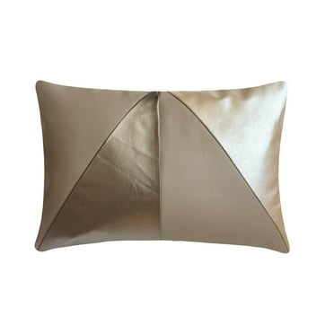 The HomeCentric Designer Beige Pack of 2, 12"x18" (30x45 cm) Lumbar Pillow Cover, Faux Leather Lounge, Taupe Champagne Oblong Pillow, Patchwork Pattern Modern Style - Maverick