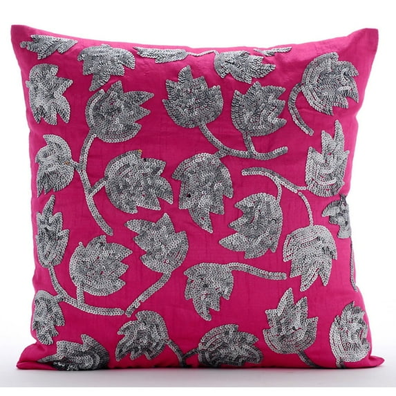 The HomeCentric Euro Pillow Decorative Pink Euro Pillow Shams Pack of 2 26x26 inch (65x65 cm) Silk European Shams Nature & Floral Tulips Sequins Embellished Modern Euro Pillow Covers - Tulip Twirl