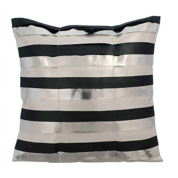 The HomeCentric Euro Pillow Sham Covers, Silver European Sham Covers Pack of 2, 26x26 inch Faux Leather Euro Pillowcases, Striped, Metallic Leather, Euro Size Pillowcases - Omg Its Silver