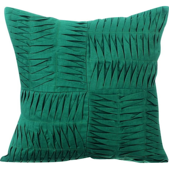 The HomeCentric Euro Sham, Dark Green Euro Shams Pack of 2, 26x26 inch (65x65 cm) Linen Euro Size Pillow Covers, Solid Color, Pintucks, Textured, Striped, Patchwork, - Dark Green Pintuck Block