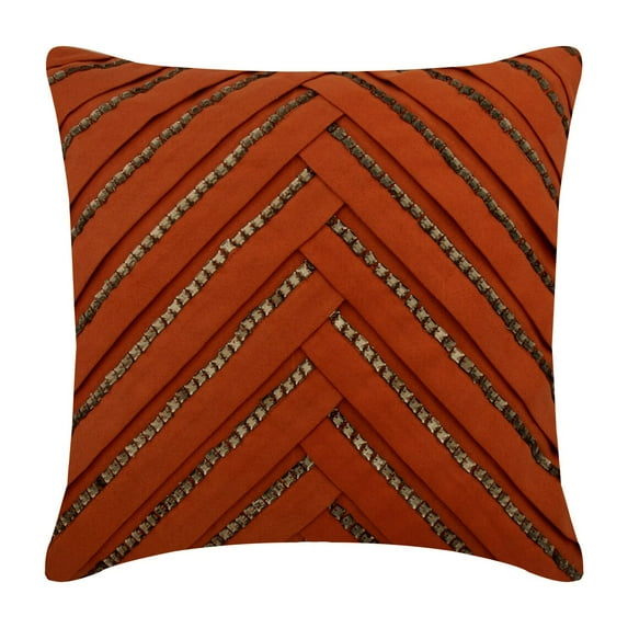 The HomeCentric Euro Sham Pillow Covers, Rust Euro Sham Cover, Couch Cushion Cover Pack of 2, 26x26 inch (65x65 cm) Suede Pleated Crystal Embroidered Euro Sham Covers, Style, Striped - Crystal Rust