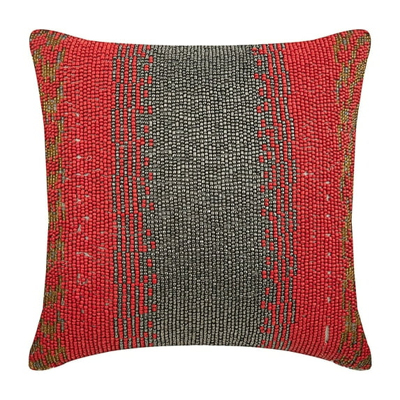 The HomeCentric Ivory Cushion Cover, Beaded Art Throw Pillow Cover, Pack of 2, 20x20 inch (50x50 cm) Throw Pillow Cover, Cushion Cover, Square Silk Throw Pillow Cover Striped Easter - Cherry Commet