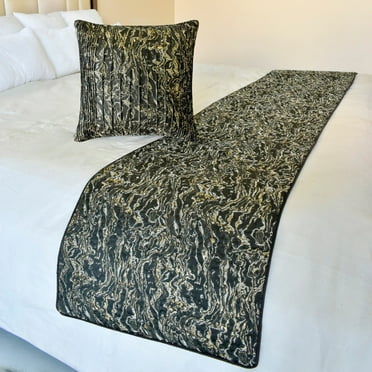The HomeCentric King / Queen / Twin Black Decorative Bed Runner Twin 53"x18" Bed Runner WITHOUT Pillow Cover, Marble Pattern, Pintucks, Quilted Bed Scarf on Jacquard fabric - Stellaris