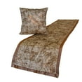 thumbnail image 1 of The HomeCentric King / Queen / Twin Copper Designer Twin 53"x18" Bed Runner With 2 Pillow Cover, Beaded & Foil Bed Scarf on Silk fabric - Aranka, 1 of 5