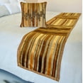 thumbnail image 1 of The HomeCentric King / Queen / Twin Gold & Brown Decorative CA King 86"x18" Bed Runner WITH One Pillow Cover, Striped, Beadwork & Handmade Bed Scarf on Velvet fabric - Streamlined, 1 of 5
