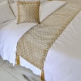 thumbnail image 1 of The HomeCentric King / Queen / Twin Gold Decorative Bed Runner King 90"x18" Bed Runner WITH Two Pillow Cover Bed Scarf on Velvet fabric - Auric Gem, 1 of 4