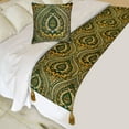 thumbnail image 1 of The HomeCentric King / Queen / Twin Green Luxury Full 68"x18" Bed Runner WITHOUT Pillow Cover, Damask, tassels & Tapestry Bed Scarf on Jacquard fabric - Damask Tapestry, 1 of 5