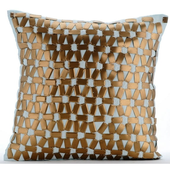 The HomeCentric Light Blue European Sham Pillow Covers Pack of 2, 26x26 inch (65x65 cm) Linen Euro Pillow Cases, Geometric, Lattice, Trellis, 3D Sequins Embellished, Modern European - Goldilocks