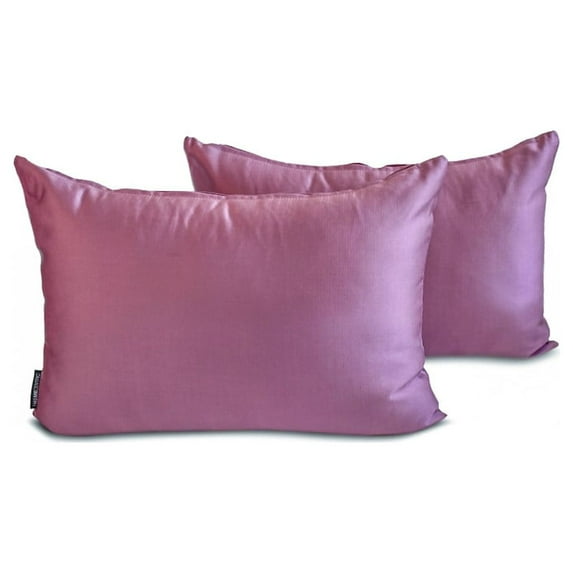 The HomeCentric Luxury Lumbar Pillow Cover Purple Pack Of 2, 20"x30" (50x75 cm) Satin Solid Oblong Pillow Cover, Solid Modern Cushion Cover Style - Light Purple Slub Satin