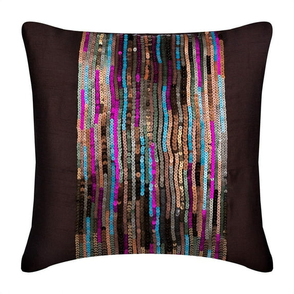 The HomeCentric Multi Color Pillow Cover Multicolor Sequins Glitter Pillows Cover Pack of 2 14x14 inch (35x35 cm) Decorative Pillow Cover Square Silk Pillow Cover Modern Striped - Streaks Of Color