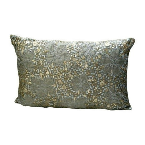 The HomeCentric Pack of 2, 12"x22" (30x55 cm) Pillow Cover Silver Lumbar Pillow Cover, Metallic Sequins Flower Sparkly Glitter Pillows Cover, Art Silk Rectangle Cushion Cover, Floral - Mystic Silks