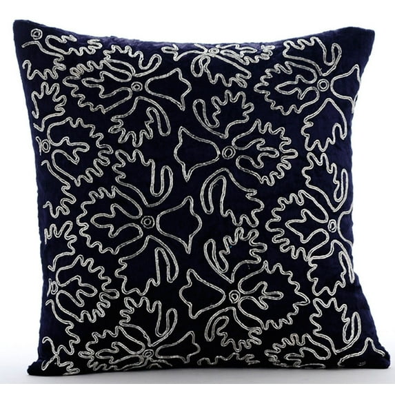 The HomeCentric Pack of 2, 24x24 inch (60x60 cm) Pillow Covers Navy Blue, Zardozi Periwinkle Zardozi Sparkly Pillow Shams, Square Velvet Pillow Shams, Pillow Shams,, Floral Easter - Silver Periwinkle