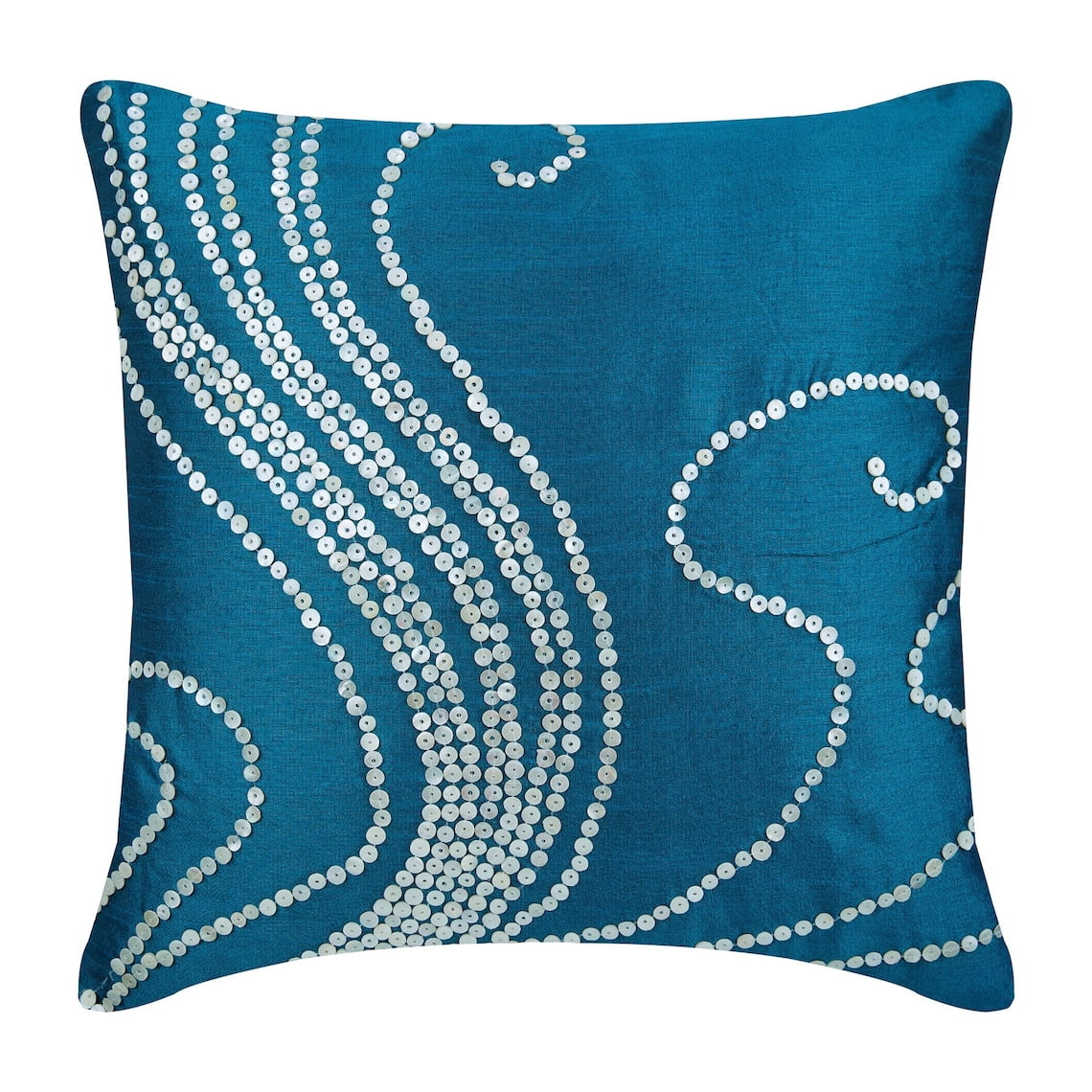 The HomeCentric Euro Pillow Covers Light Blue European Sham Covers Pack 2 26x26 Inch Silk Size Shams Nature Floral Art Deco Beaded Modern Blast