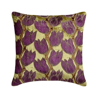 The HomeCentric Pillow Case Covers Decorative Green & Purple Pack of 2 12x12 inch (30x30 cm) Cushion Covers Velvet Tulip & Applique Throw Pillows For Couch Floral Modern Style Easter - Tulip Around