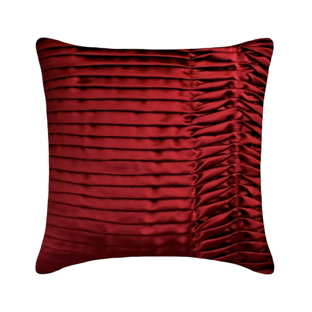 The HomeCentric Pillow Case Covers, Red Pack of 2, 24x24 inch (60x60 cm) Pillow Covers, Satin Textured & Pintucks Throw Pillows For Sofa, Solid Color Pattern Modern Style Easter - Lustrous Folds