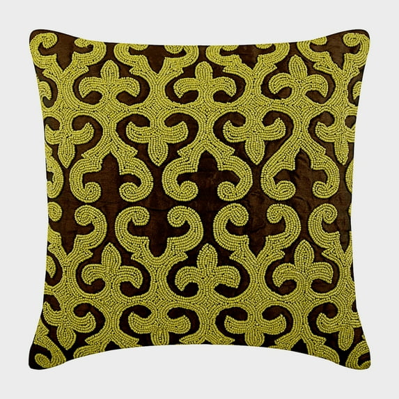 The HomeCentric Pillow Cover, Brown Lemon Grass Throw Pillow Cover, Square Bead Embroidered Pack of 2, 22x22 inch (55x55 cm) Silk Pillow Cover Bed, Sofa, Couch, Brown Pillow Cover - Adara
