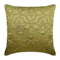 thumbnail image 1 of The HomeCentric Pillow Cover Earthy Green Designer Pillow Covers Pack of 2 16x16 inch (40x40 cm) Silk Pillowcase&nbsp;With Zipper Nature & Floral Zardozi Crystal Traditional Accent - Flower Jewel, 1 of 3