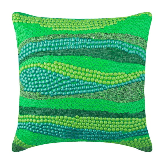 The HomeCentric Pillow Cover, Green Pillow Cases, Multicolor 3D Sequins Bead Waves Pillow Cover, Pack of 2, 20x20 inch (50x50 cm) Pillow Cover, Pillow Cases, Square Silk Throw, Abstract - Green Garden