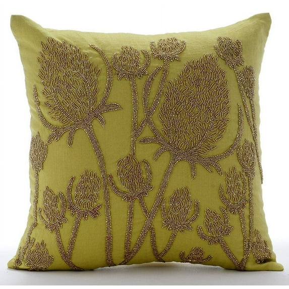 The HomeCentric Pillow Cover, Green Decorative Toss Pillows Pack of 2, 16x16 inch (40x40 cm), Cotton Linen Cushion Cover, Nature & Floral, Contemporary Accent Pillows Easter - Greentini