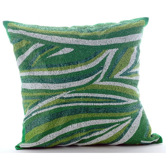 The HomeCentric Pillow Cover, Green Throw Pillow Cover, Beaded Sea Waves Green Pillow Cover, Pack of 2, 18x18 inch (45x45 cm) Throw Pillow Cover, Square Silk Pillow Cover,, , Abstract - Green Dance