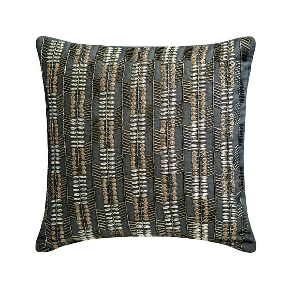 The HomeCentric Pillow Cover, Grey Pack of 2, 20x20 inch (50x50 cm) Throw Pillow Covers, Cotton Linen Beaded Throw Pillows For Sofa, Geometric Pattern Contemporary Style Easter - Urban Legend