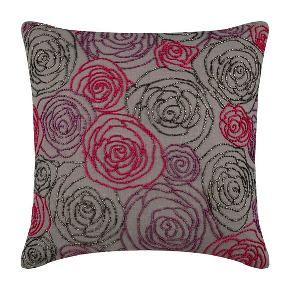 The HomeCentric Pillow Cover Grey Pillow case Art Deco Floral Cushion Cover Pack of 2 12x12 inch (30x30 cm) Pillow CoverCotton Linen Square Cushion Cover Multi Color Beaded Rose Flower - Rose Diva
