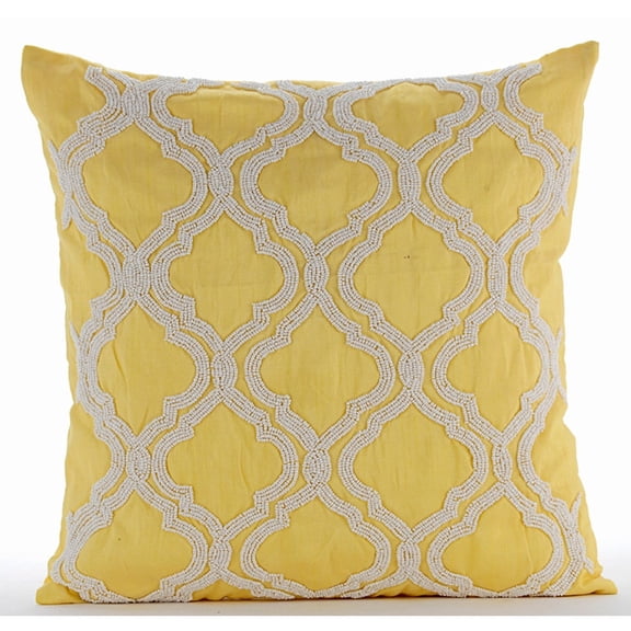 The HomeCentric Pillow Cover, Yellow Pillow Covers, Beaded Lattice Trellis Pillows Cover, Pack of 2, 20x20 inch (50x50 cm) Pillows Cover, Geometric Pillow Cases, Square Silk Pillows Easter - Kainoosh