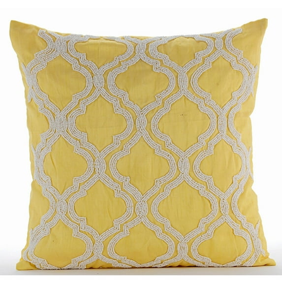 The HomeCentric Pillow Cover, Yellow Pillow Covers, Beaded Lattice Trellis Pillows Cover, Pack of 2, 20x20 inch (50x50 cm) Pillows Cover, Geometric Pillow Cases, Square Silk Pillows Easter - Kainoosh