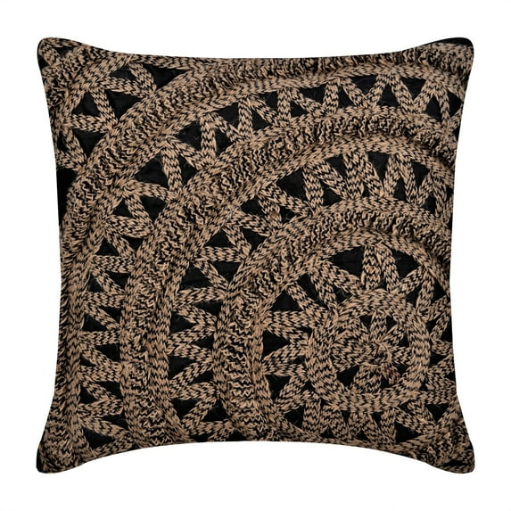 The HomeCentric Pillow Covers, 24x24 Pillow Cover Black, Black Shams, 3D Jute Wheel Pillow Shams, Pack of 2, 24x24 inch (60x60 cm) Pillow Sham, Square Silk Pillow Sham, Geometric Pillow - Jute Rebel