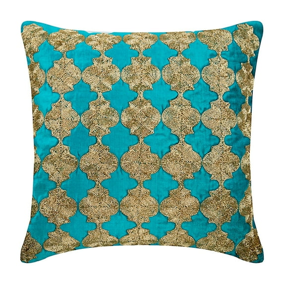 The HomeCentric Pillow Covers, Blue European Pillow Covers Pack of 2, 26x26 inch (65x65 cm) Velvet Euro Size Pillow Covers, Moroccan, , Lattice, Trellis, Zardozi, Traditional Euro Pillow - Amazement