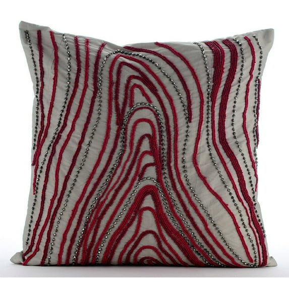 The HomeCentric Pillow Covers Grey Cushion Cover Red Beaded Club Lounge Theme Pillow Cover Pack of 2 18x18 inch (45x45 cm) Pillow Cover Taffeta Throw Pillow Cover Striped Easter - Cranberry Circuit