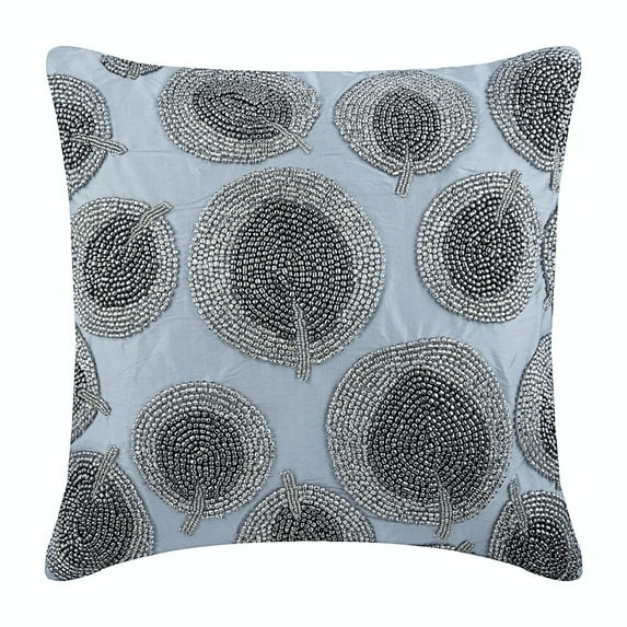 The HomeCentric Pillow Covers Zippered Pillow Covers Pillow Covers Pack of 2 22x22 inch (55x55 cm) Silver Silk Throw Pillow Covers Handmade Pillow Covers Modern Floral Easter - Silver Round Leaves