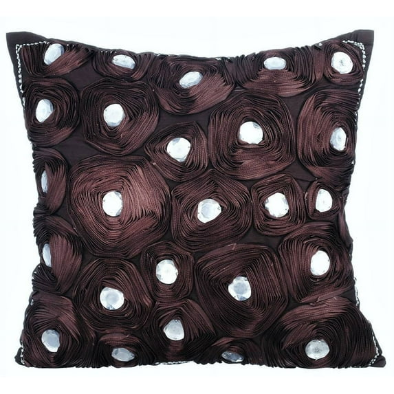 The HomeCentric Pillow Sham Cover, Brown European Sham Covers Pack of 2, 26x26 inch (65x65 cm), Silk Euro Pillow Shams, Abstract, Modern Euro Pillow Covers Easter - Wine Brown Flower