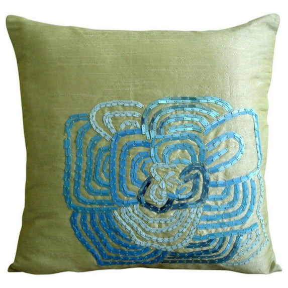 The HomeCentric Pillow Sham Covers, Lime Green Euro Pillow Shams Pack of 2, 26x26 inch (65x65 cm) Silk Euro Pillowcases, Nature & Floral, Sequins Embellished, European Pillow - Turquoise Bloom