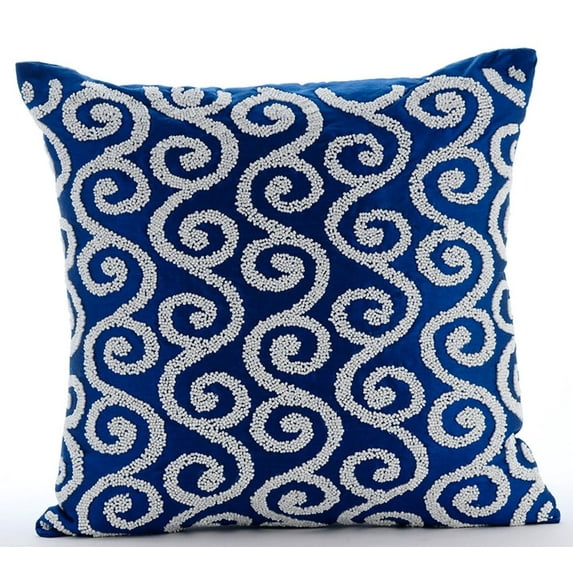 The HomeCentric Pillow Sham, Decorative Royal Blue Euro Size Pillow Shams Pack of 2, 26x26 inch (65x65 cm) Silk European Sham&nbsp;Covers, Moroccan, Scrolls, Abstract, Beaded, - Around The World