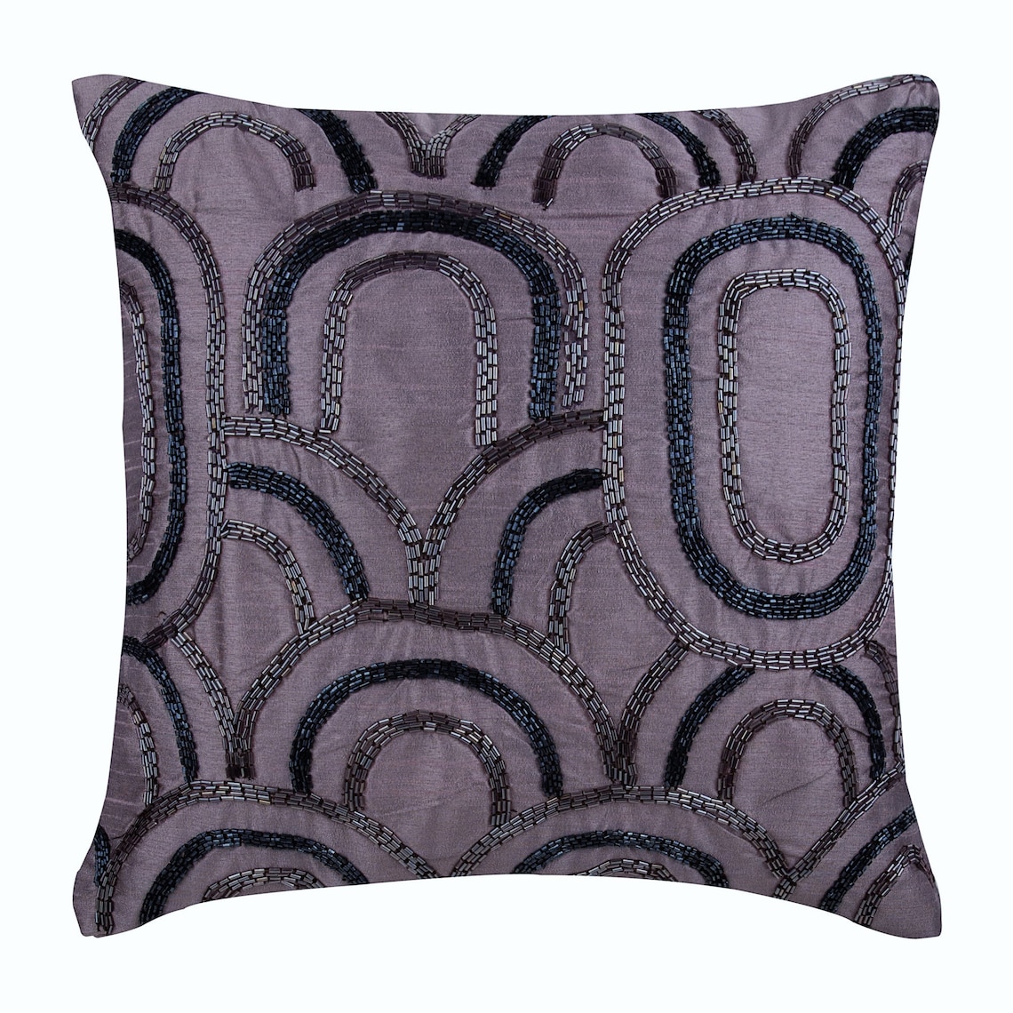The HomeCentric Fodera Per Cuscino 40x40 Cm Con Uccelli | Seta Artificiale Grigia Con Paillettes E Cerniera