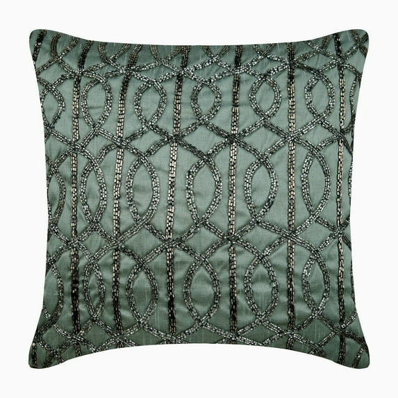 The HomeCentric Sofa Cushion Cover Grey Pillow Covers Lattice Trellis Pillow Cases Pack of 2 18x18 inch (45x45 cm) Pillows Cover Square Silk Pillowcase Geometric Decorative Pillow - Grey N Silver