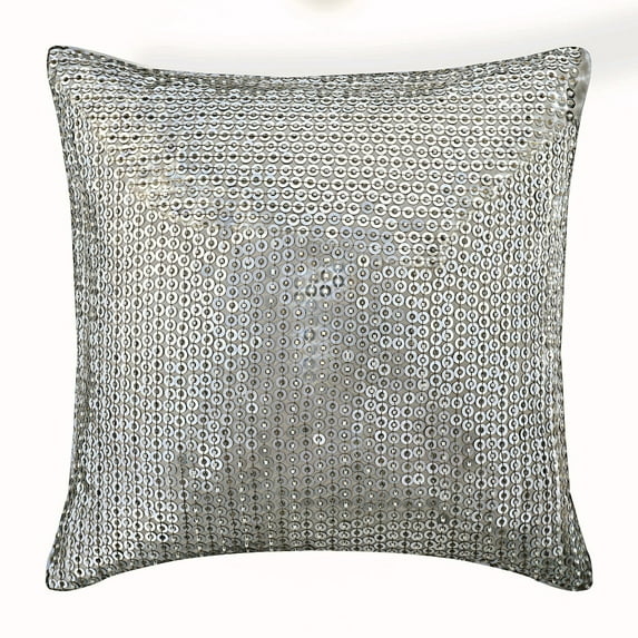 The HomeCentric Sofa Cushion Cover Pillow Cover For Couch Pillow Cover Pack of 2 20x20 inch (50x50 cm) Silver Silk Throw Pillow Cover Handmade Pillow Cover Modern Circles & Dots - Passion In Steel