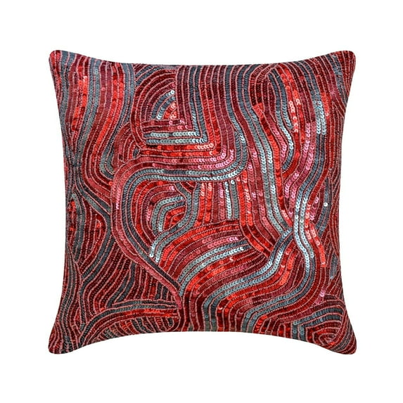 The HomeCentric Sofa Cushion Cover Red Pillows Cover Sequins and Beaded Pillows Cover Pack of 2 14x14 inch (35x35 cm) Throw Pillows Cover Square Silk Pillowcase Cushion Covers Abstract - Red Love